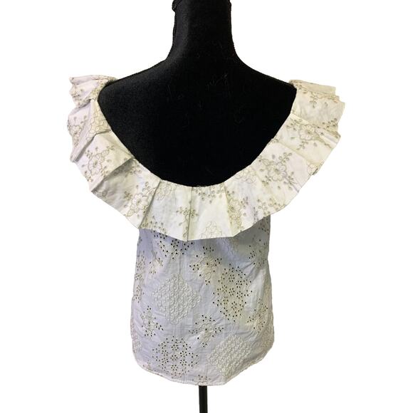 Weston Wear Anthropologie Blouse Womens Small White Eyelet Boho Cotton RuffleTop - Picture 2 of 8